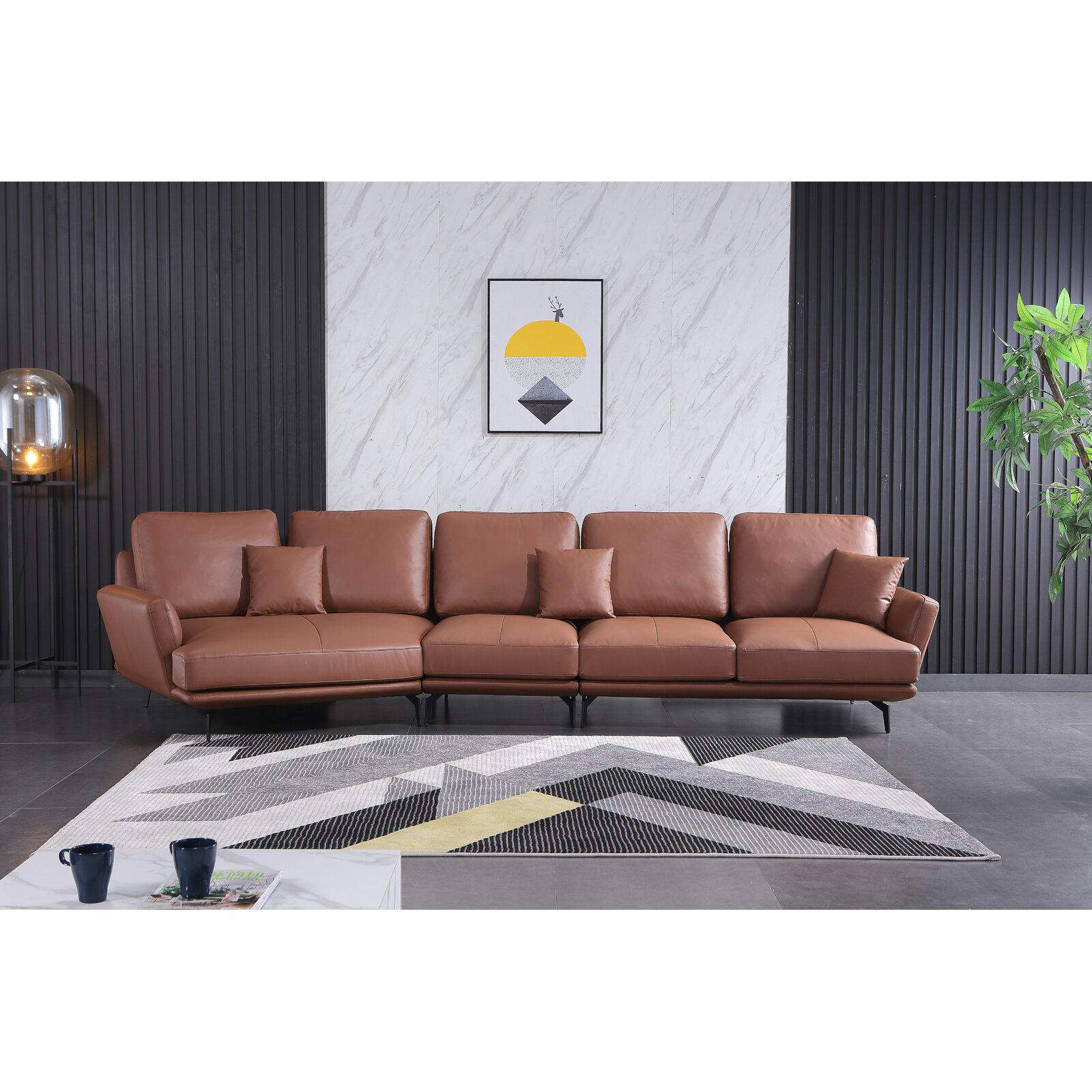Corrigan Studio Putnam 175" Wide Genuine Leather Sofa & Chaise